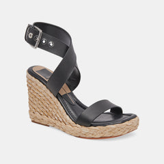 ALDONA WEDGES BLACK LEATHER - re:vita