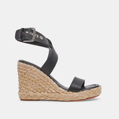 ALDONA WEDGES BLACK LEATHER - re:vita