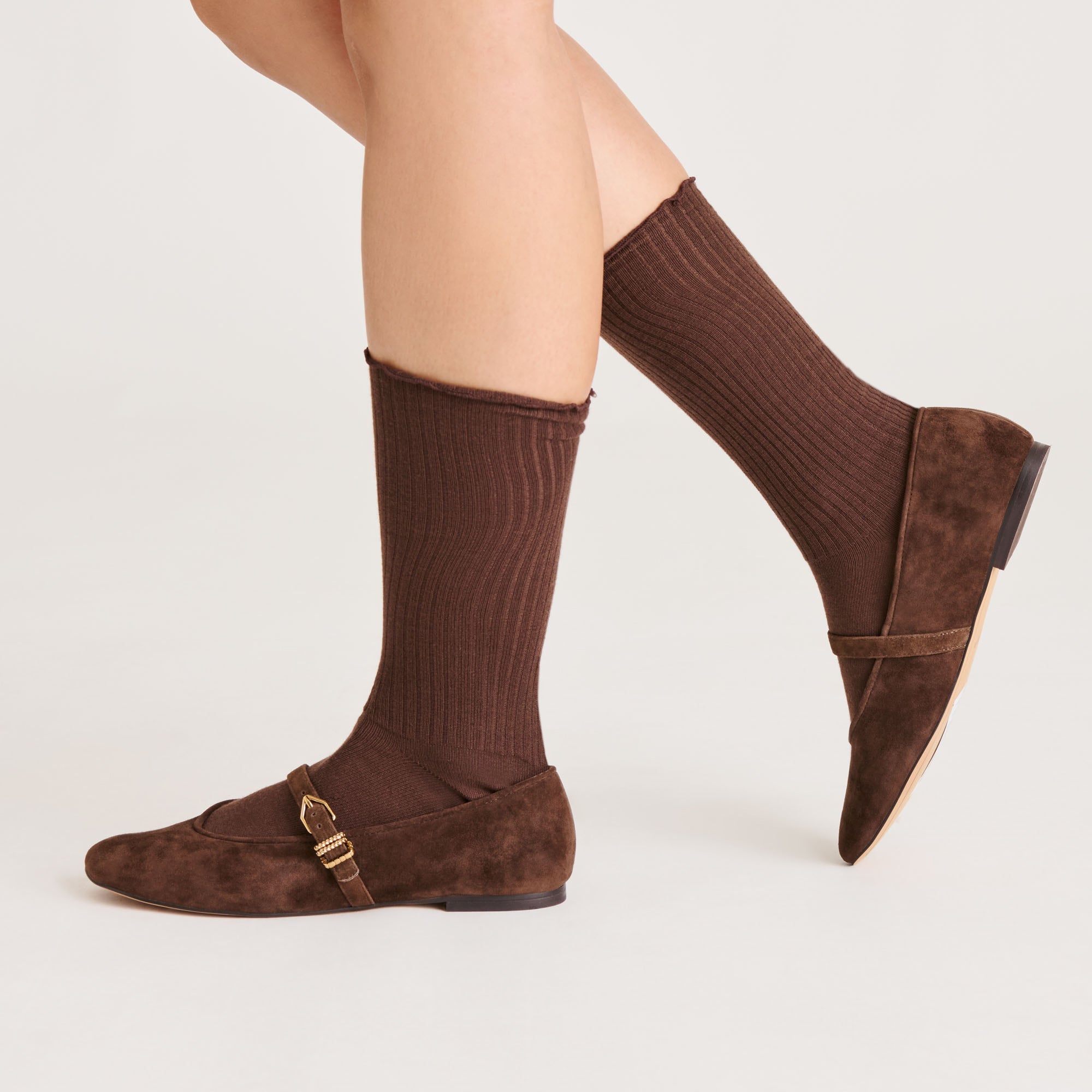 2 PACK LETTUCE EDGE BOW SOCKS TAN BROWN