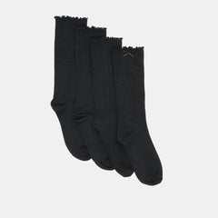2 PACK LETTUCE EDGE BOW SOCKS BLACK
