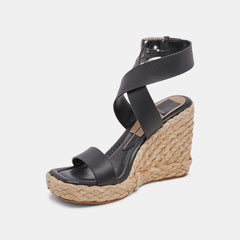 ALDONA WEDGES BLACK LEATHER - re:vita
